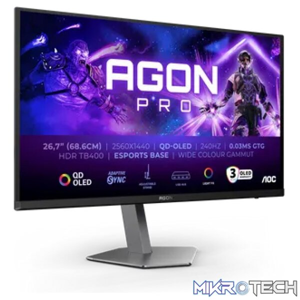 AOC AGON PRO AG276QZD2 27" QHD QD-OLED 240Hz 0.03ms Gaming Monitor - Image 3