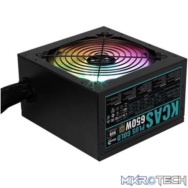 Aerocool KCAS PLUS Gold 650W RGB PSU - ATX 24 PIN; 2x 4+4PIN CPU; 6x SATA; 3x PATA; 2x PCIe 6+2PIN. - Image 4