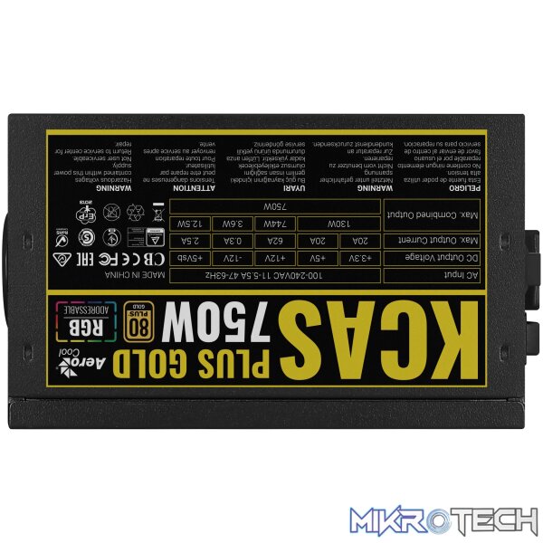 Aerocool KCAS PLUS Gold750W RGB PSU - ATX 24 PIN; 2x 4+4PIN CPU; 8x SATA; 4x PATA; 3x PCIe 6+2PIN. - Image 6