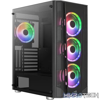 Aerocool Prism ARGB Black Mid tower case - 120mm ARGB Fan x 4; 6-port ARGB control hub - ATX - 2x 2.5'' or 2x3.5'' - 360 Radiato