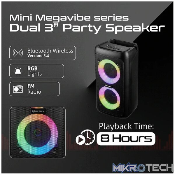 Amplify Mini Megavibe Series Dual 3 inch Party Speaker - Black - Image 7
