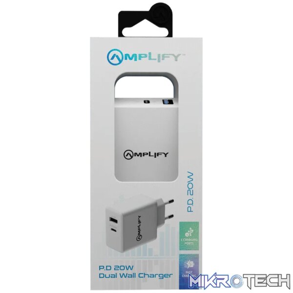Amplify P.D. 20w Plus USB 12w Dual Wall Charger - White - Image 2