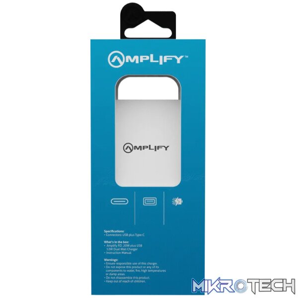 Amplify P.D. 20w Plus USB 12w Dual Wall Charger - White - Image 3