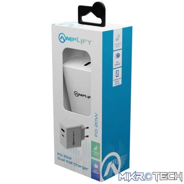 Amplify P.D. 20w Plus USB 12w Dual Wall Charger - White - Image 4