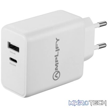 Amplify P.D. 20w Plus USB 12w Dual Wall Charger - White