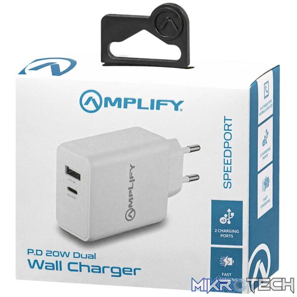 Amplify P.D. 20w Plus USB 12w Dual Wall Charger - White - Image 6