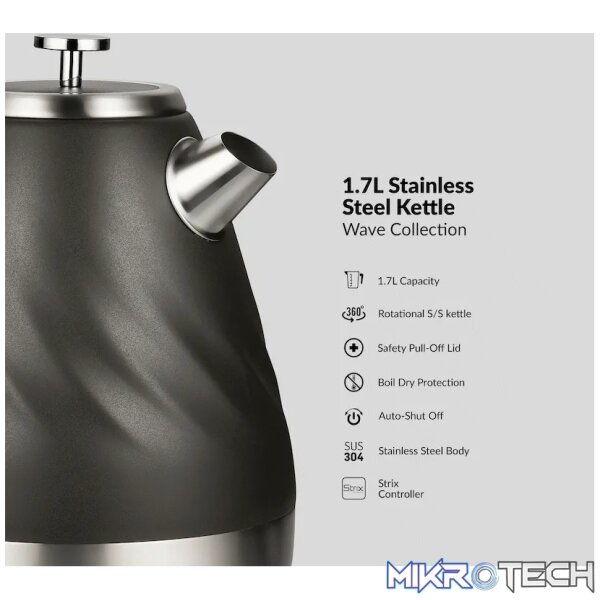 Boden Stark 1.7l Stainless Steel Kettle - Charcoal - Image 4