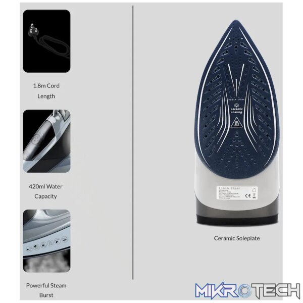 Boden Stark 2200W Ceramic Steam Iron - Image 2