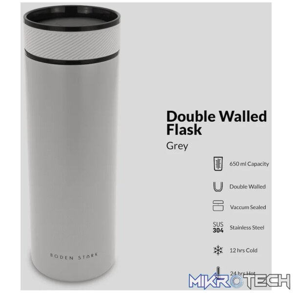 Boden Stark 650ml Double-Walled Flask - Grey - Image 2