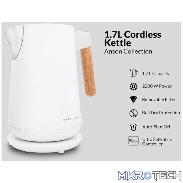 Boden Stark Anson Collection 1.7l 2000w SS Kettle - White - Image 2