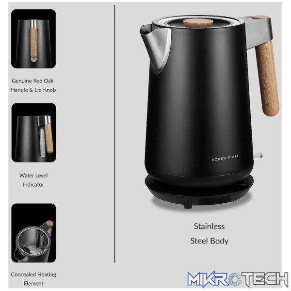 Boden Stark Anson Collection 1.7l 2000w Stainless Steel Kettle - Black - Image 4