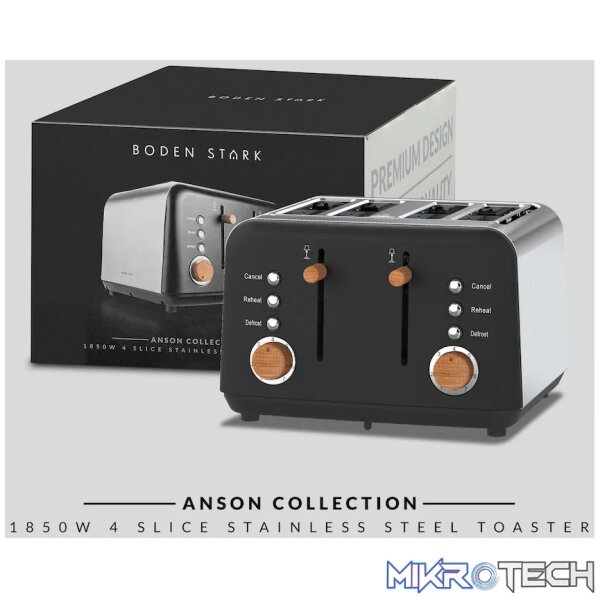 Boden Stark Anson Collection 4-Slice Stainless Steel Toaster - Black - Image 2
