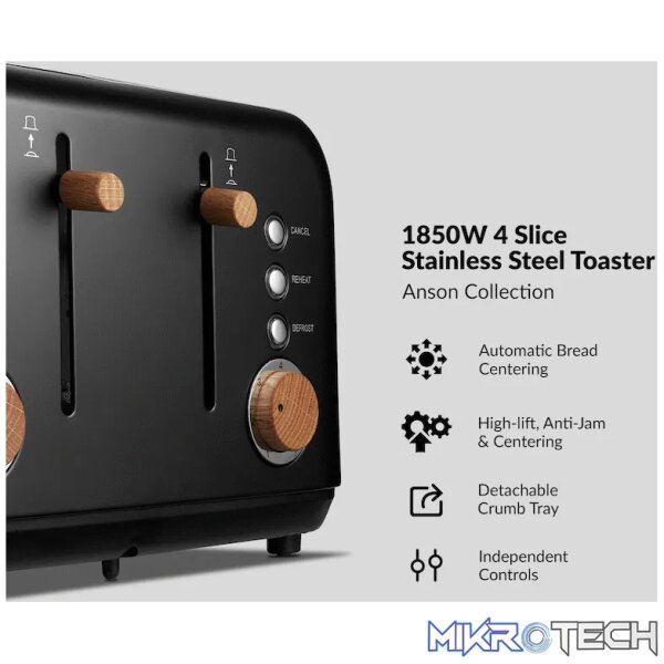 Boden Stark Anson Collection 4-Slice Stainless Steel Toaster - Black - Image 3