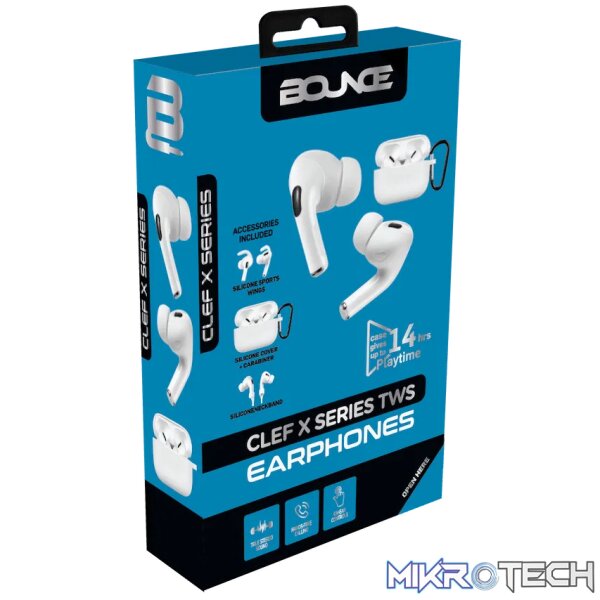 Bounce Clef X True Wireless Earphones + Silicone Accessories - White - Image 2