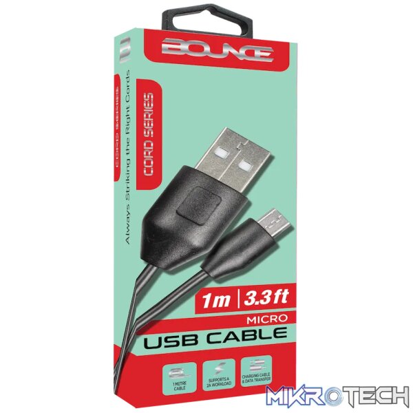 Bounce Cord Series 1.2m Micro USB Cable - Black - Image 2