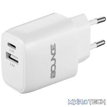 Bounce Tag Series Dual USB & USB-C 12W Wall Charger - White