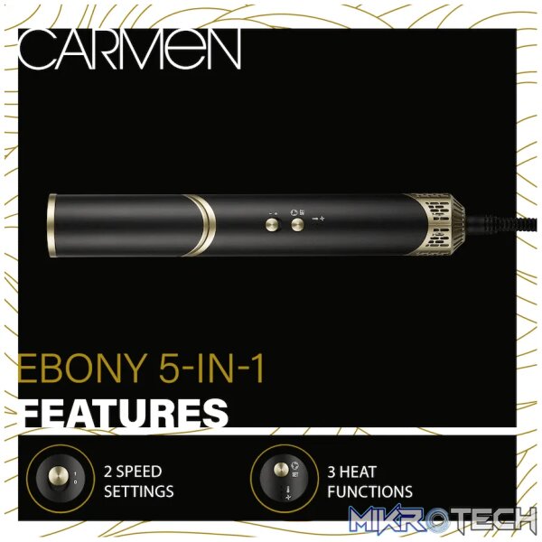 Carmen 5-in-1 Hot Air Brush - Ebony - Image 4