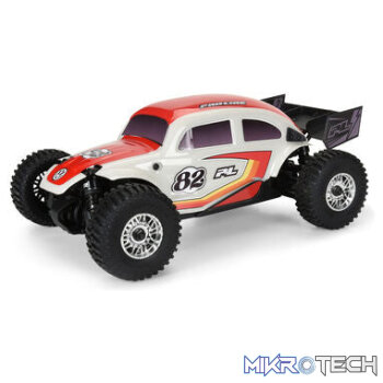 Class 1 VW Bug Red Race Body Conversion Kit and Flat Iron Tyres Mounted 12mm Chrome Diablo (4) for Arrma Typhon Grom