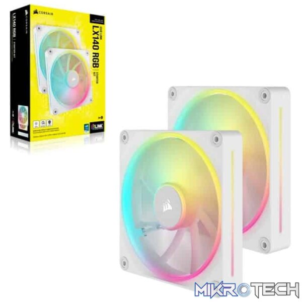 Corsair LX140 RGB iCUE LINK 140mm PWM 2000 RPM White Case Fan – Dual Pack & System Hub - Image 5
