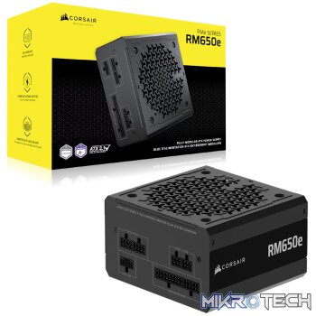 Corsair RM Series™ RM650e — 650 Watt 80 PLUS Gold Fully Modular ATX PSU; ATX 3.1 and PCIE 5.1 ; 7yr Warranty