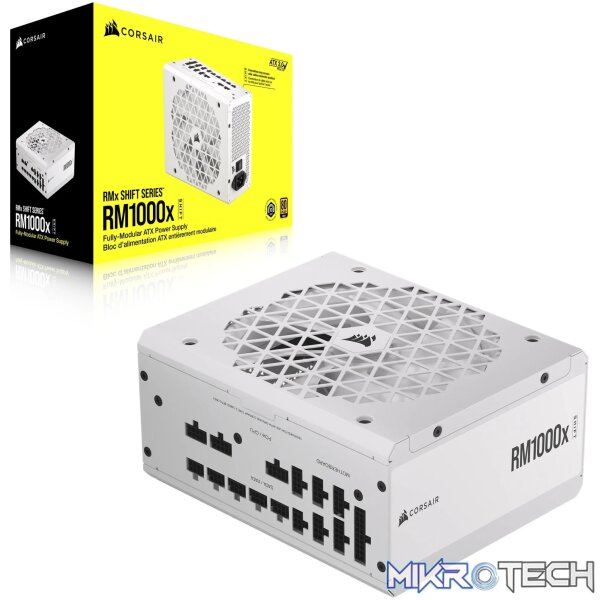 Corsair RM1000x Shift White —1000 Watt 80 PLUS Gold;10yr Warranty. ATX (1); EPS (2);PCI-E (4);12VHPWR (1);PATA (8);SATA (12) Corsair RM1000x Shift White —1000 Watt 80 PLUS Gold;10yr Warranty. ATX (1); EPS (2);PCI-E (4);12VHPWR (1);PATA (8);SATA (12)