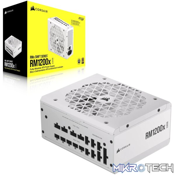 Corsair RM1200x Shift White —1200 Watt 80 PLUS Gold;10yr Warranty. ATX (1); EPS (2);PCI-E (4);12VHPWR (1);PATA (8);SATA (12) Corsair RM1200x Shift White —1200 Watt 80 PLUS Gold;10yr Warranty. ATX (1); EPS (2);PCI-E (4);12VHPWR (1);PATA (8);SATA (12)
