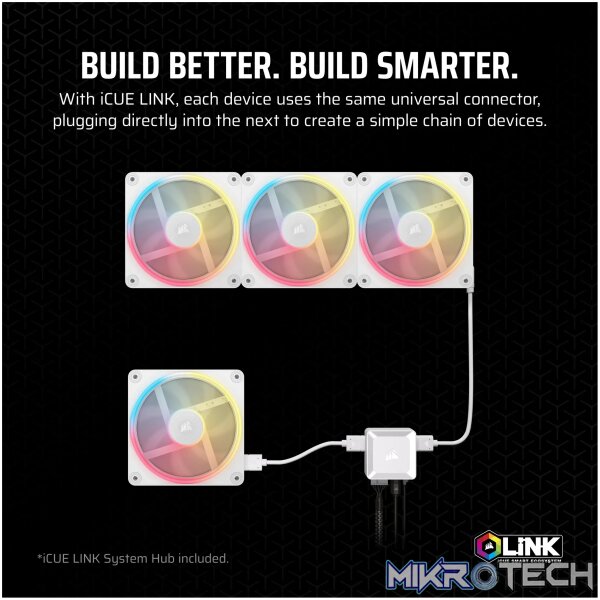 Corsair iCUE LINK LX120-R RGB. Type: Fan, Fan diameter: 12 cm, Rotational speed (max): 2400 RPM, Maximum air pressure: 3.8 mmH2O. Product colour: White - Image 7
