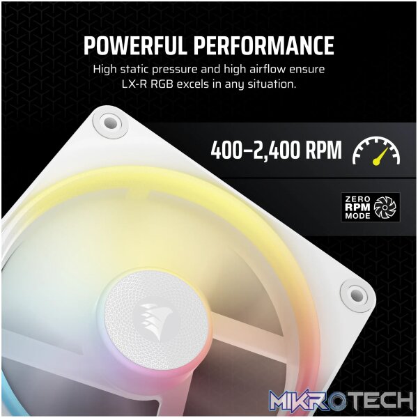 Corsair iCUE LINK LX120-R RGB. Type: Fan, Fan diameter: 12 cm, Rotational speed (max): 2400 RPM, Maximum air pressure: 3.8 mmH2O. Product colour: White - Image 8