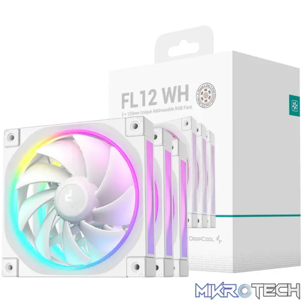 DeepCool FL12 3-in-1 ARGB 120mm Fan 3 Pack - White DeepCool FL12 3-in-1 ARGB 120mm Fan 3 Pack - White
