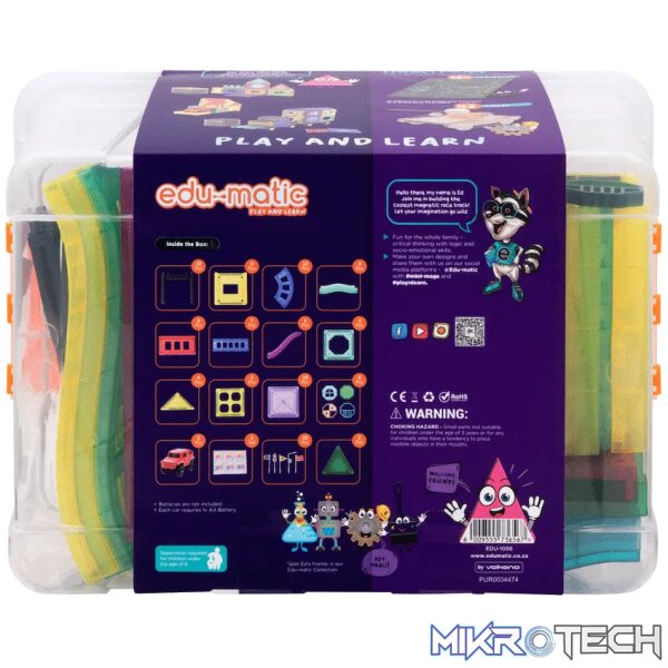Edu-Matic Mini-Mag Magnetic Tile Tracks with 2 Cars and 93 Pieces - Image 3