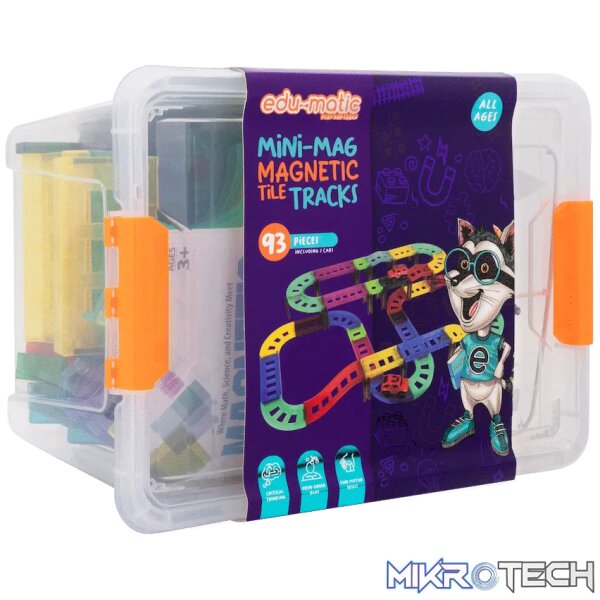 Edu-Matic Mini-Mag Magnetic Tile Tracks with 2 Cars and 93 Pieces - Image 4