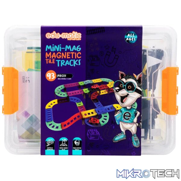 Edu-Matic Mini-Mag Magnetic Tile Tracks with 2 Cars and 93 Pieces - Image 5