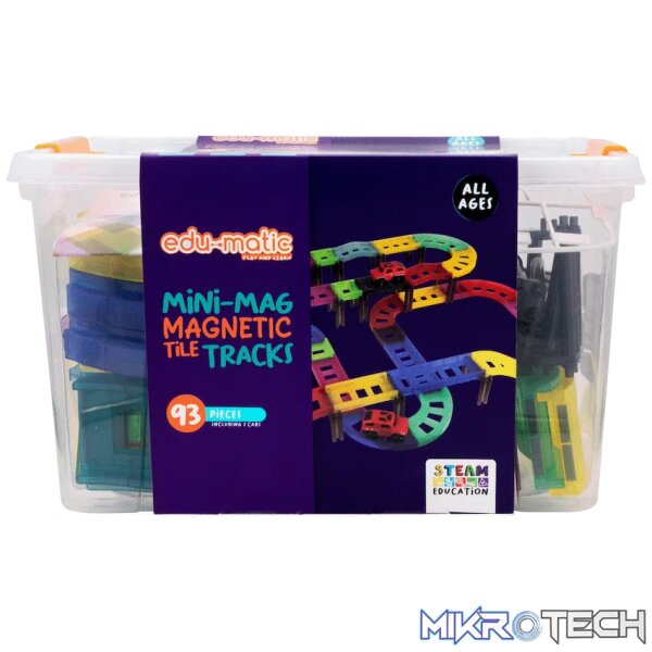 Edu-Matic Mini-Mag Magnetic Tile Tracks with 2 Cars and 93 Pieces - Image 6