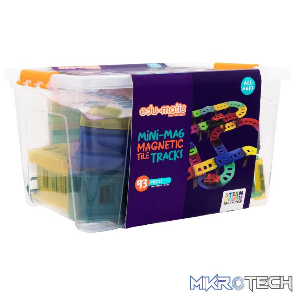 Edu-Matic Mini-Mag Magnetic Tile Tracks with 2 Cars and 93 Pieces Edu-Matic Mini-Mag Magnetic Tile Tracks with 2 Cars and 93 Pieces