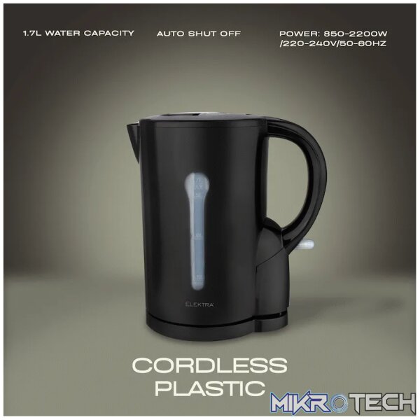 Elektra 1.7l Plastic Cordless Kettle - Black - Image 2