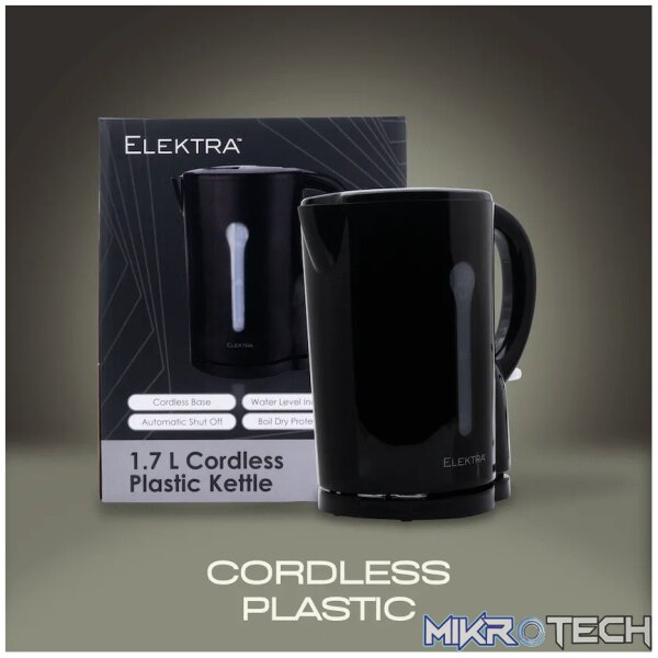 Elektra 1.7l Plastic Cordless Kettle - Black - Image 6
