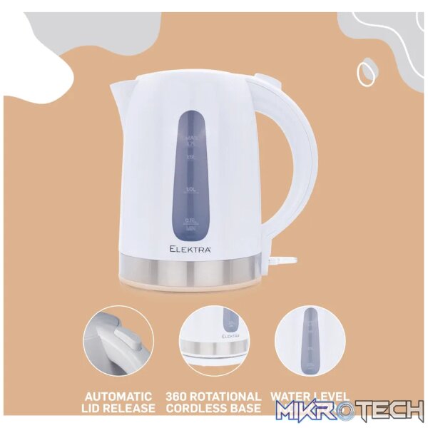 Elektra 1.7l Plastic Kettle - White - Image 5
