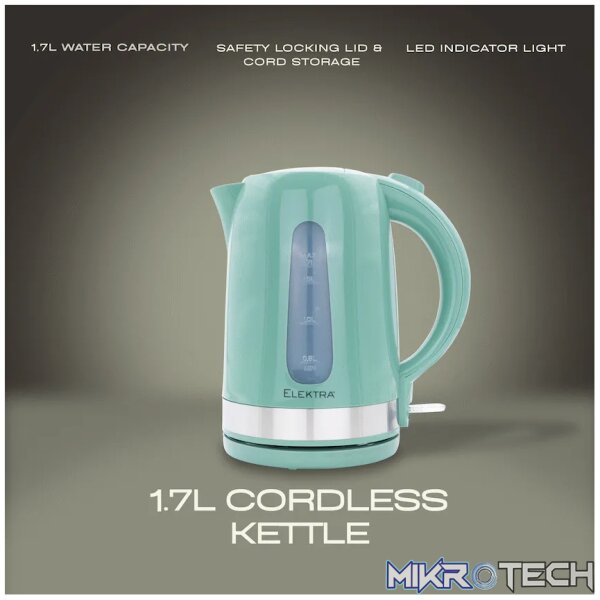 Elektra 2200w 1.7l Plastic Kettle - Green - Image 2