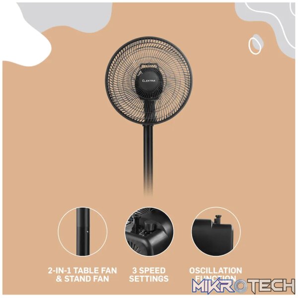 Elektra 30cm Stand Fan - Black - Image 11