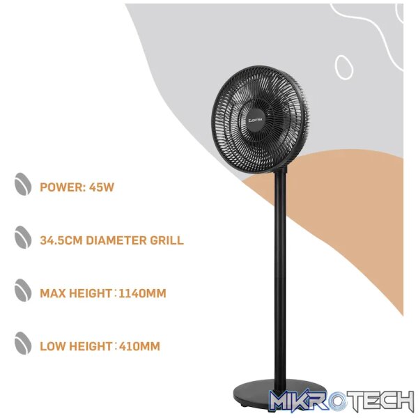 Elektra 30cm Stand Fan - Black - Image 10