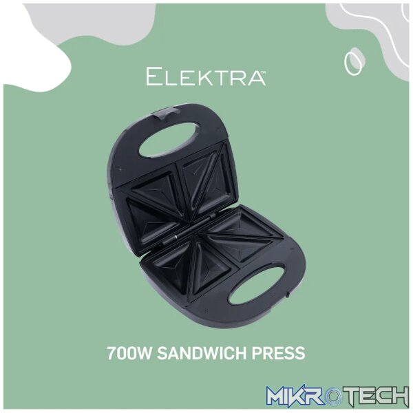Elektra 700w Sandwich Press - Black - Image 2