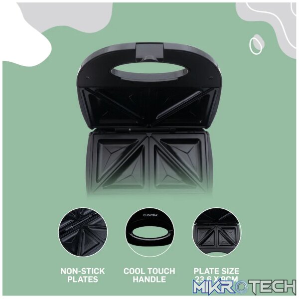 Elektra 700w Sandwich Press - Black - Image 5