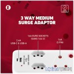 Ellies 3 Way Medium Surge Adaptor with Type C + USB - White - Image 12