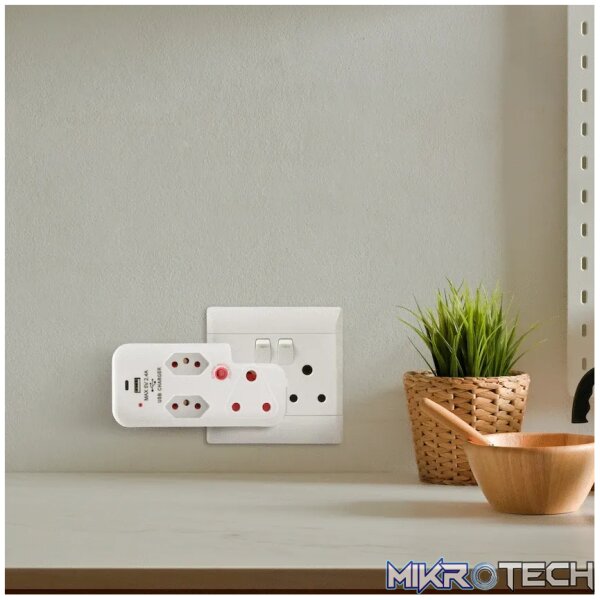 Ellies 3 Way Medium Surge Adaptor with Type C + USB - White - Image 13