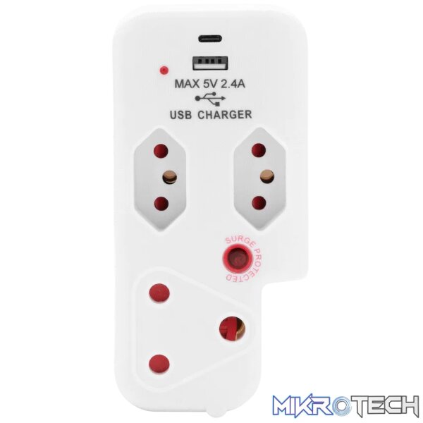 Ellies 3 Way Medium Surge Adaptor with Type C + USB - White - Image 7