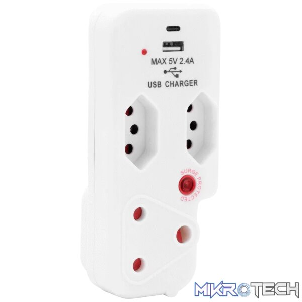 Ellies 3 Way Medium Surge Adaptor with Type C + USB - White - Image 8