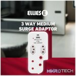 Ellies 3 Way Medium Surge Adaptor with Type C + USB - White - Image 9