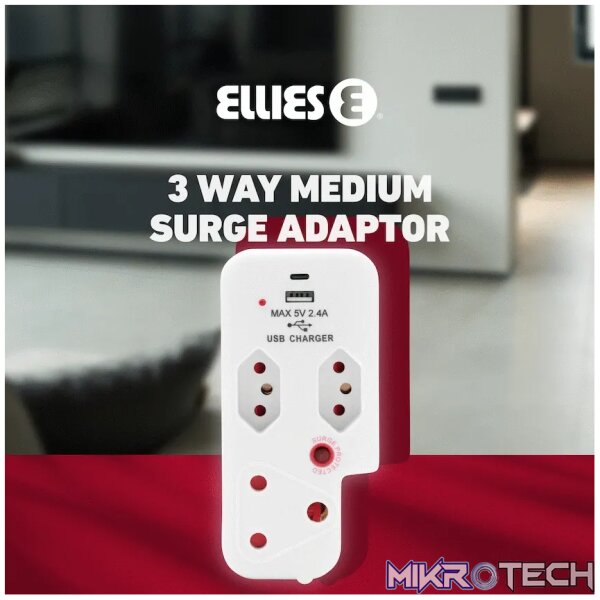 Ellies 3 Way Medium Surge Adaptor with Type C + USB - White - Image 9