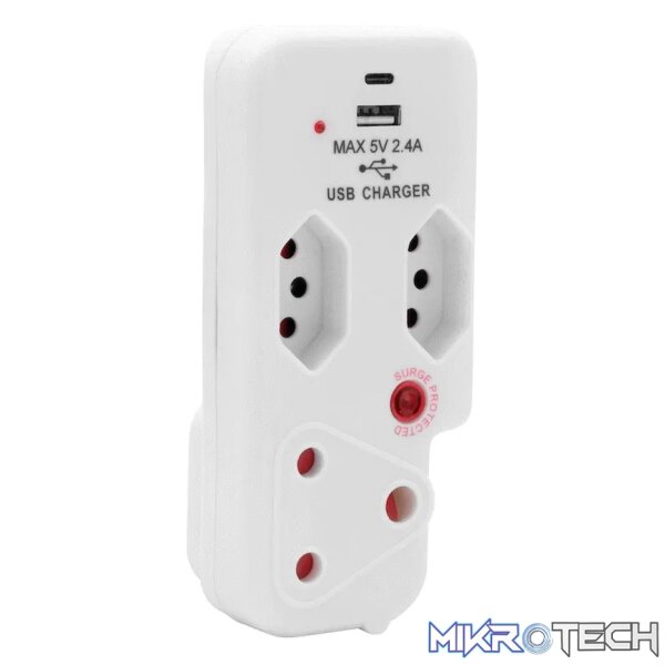 Ellies 3 Way Medium Surge Adaptor with Type C + USB - White - Image 10