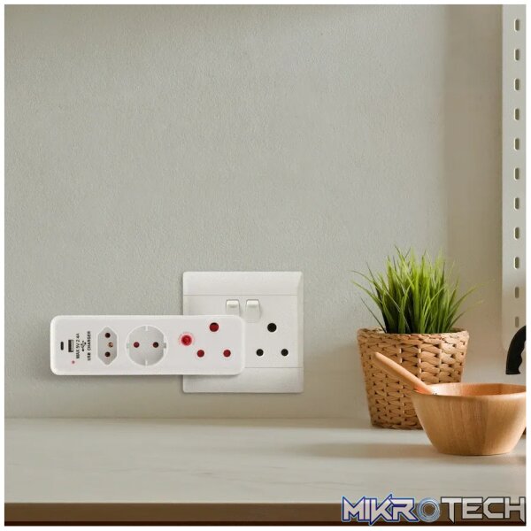 Ellies  3 Way Medium Surge adaptor Schuko,with type C + USB - Image 14